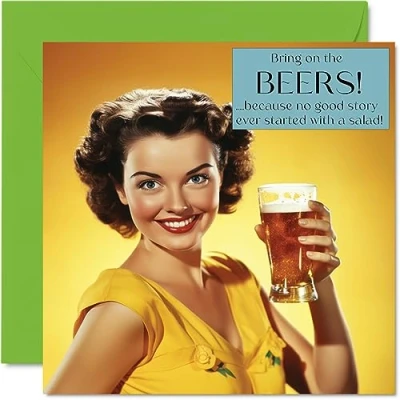 Abbildung von Lustige Geburtstagskarten für Frauen Bring On The Beers Geburtstagskarte Schwester, Tochter, Bestie, Arbeitskollegin, 145 mm x mm, Witz, Humor, Scherz, Geburtstag, Grußkarten