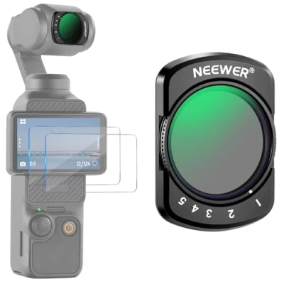 Abbildung von NEEWER Variabler ND2 32 Filter Kompatibel mit DJI Osmo Pocket 3, Magnetischer 1 5 begrenzter Blendenstufen einstellbarer ND Filter, Action Kamera Zubehör, optisches HD Glas, 2 LCD Schutzfolien, FL 50