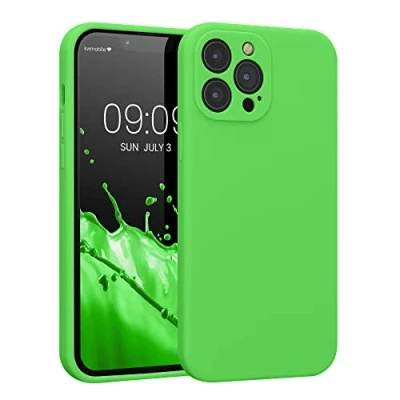 Abbildung von kwmobile Handyhülle kompatibel mit Apple iPhone 13 Pro Max Hülle gummierte Handy Case aus Silikon in Limettengrün