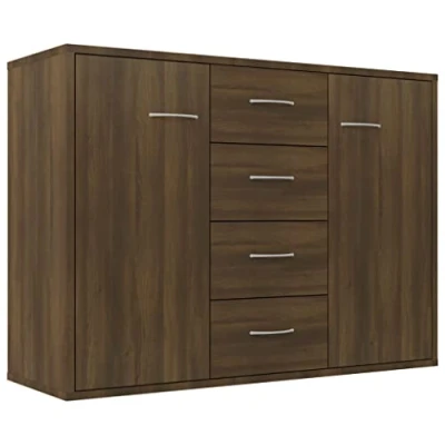 Abbildung von vidaXL Sideboard, Kommode mit viel Stauraum, Schrank 4 Schubladen 2 Türen, Mehrzweckschrank Anrichte für Wohnzimmer, Braun Eichen Optik 88x30x65cm Holzwerkstoff
