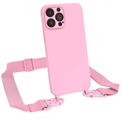 Abbildung von EAZY CASE Premium Silikon 2 in 1 Handykette kompatibel mit iPhone 13 Pro Max Handyhülle Umhängeband, Handykordel Silikonhülle, Hülle Band, Kette für Smartphone, Pink