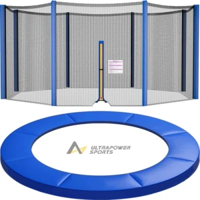 Abbildung von Trampolinzubehör Set Trampolinnetz Randabdeckung für Trampolin Ø 244 cm Beinhaltet 6 Stangen Sicherheitsnetz Ersatznetz + PVC UV beständige Federabdeckung Farbe Blau