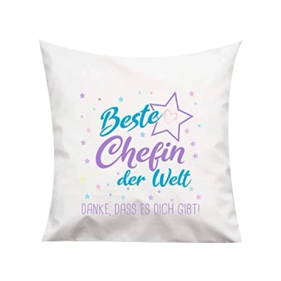 Abbildung von ShirtInStyle, Geschenkset, Kissen beste Chefin der Welt, danke das es dich gibt! Farbe weiß