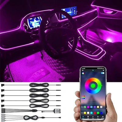 Abbildung von TABEN Auto Umgebungsbeleuchtung Kit 6 m Glasfaser 64 Farben Bluetooth APP Steuerung USB Fußraum Atmosphärenlicht, DIY 16 Millionen RGB Mehrfarbig Soun Musik Sync Innenbeleuchtung DC 12 V