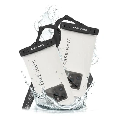 Abbildung von Case Mate IP68 wasserdichte Handytasche/Hülle [Touchscreen kompatibel] schwimmende Handyhülle mit Umhängeband für iPhone 15 Pro Max/14 Max/13 Max/S24 Ultra, Sanddollar, 2 Stück