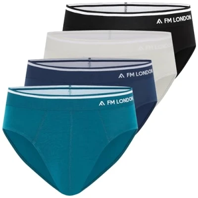 Abbildung von FM London (4er Pack) Herren Bambus Slips bequeme Unterwäsche ohne Etiketten Stretch Unterhose Öffnung vorne Multipack