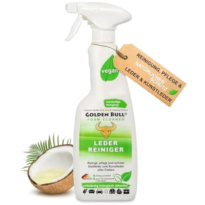 Abbildung von Golden Bull® Lederreiniger &amp; Lederpflege Auto Sofa 500ml [STARK UND VEGAN] Leder Kunstleder Reiniger Schaum Spray mit Kokosöl für Reinigung Pflege von Ledersitz, Autositz, Ledercouch