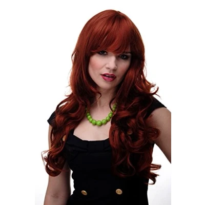 Abbildung von WIG ME UP 285 350 Damen Perücke große kräftige Locken, welligem Haar mit glattem Pony Rot Kupferrot ca. 65 cm
