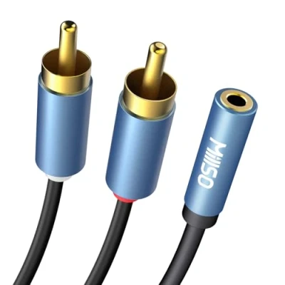 Abbildung von MillSO 3.5mm Audio Adapter Kabel 2 Chinch Stecker auf 3,5mm Klinke Buchse Verlängerungskabel (24K Vergoldet, Metall Gehäuse) Stereo Kupplung zu Cinch rot und weiß Y 30cm