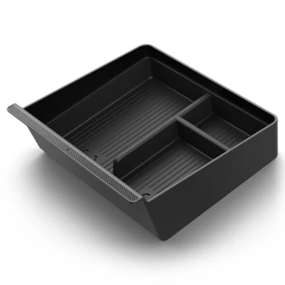 Abbildung von Spigen Mittelkonsole Organizer Armlehnenablage Zubehör für Tesla Model 3 Highland 2024 Carbon Edition