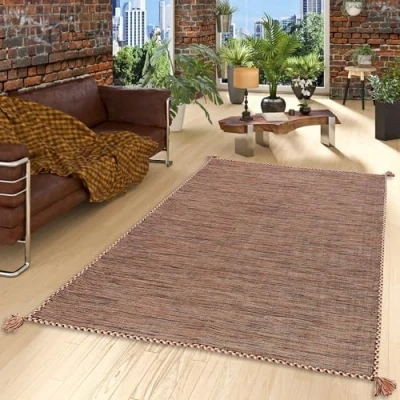Abbildung von Natur Teppich Bauwolle Kelim Prico Beige Braun in 8 Größen