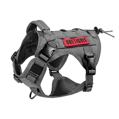 Abbildung von OneTigris Hundegeschirr, FIRE WATCHER Taktische Geschirr Sicherheitsgeschirr Hunde Hundeweste mit 1 Griffe und 2 D Ring 1000D Nylon (M, Grau)