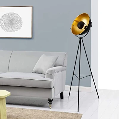 Abbildung von lux.pro Stehleuchte &#039;Angers&#039; 158cm Stehlampe Tripod Standleuchte Studio Scheinwerfer Stativ 1xE27 60W Metall Messing Schwarz