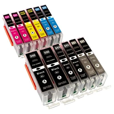 Abbildung von ESMOnline 12 komp. XL Druckerpatronen als Ersatz für Canon PGI 550 CLI 551 Pixma MG6350 MG7150 MG7550 iP8750 (PGI 550/CLI 551)