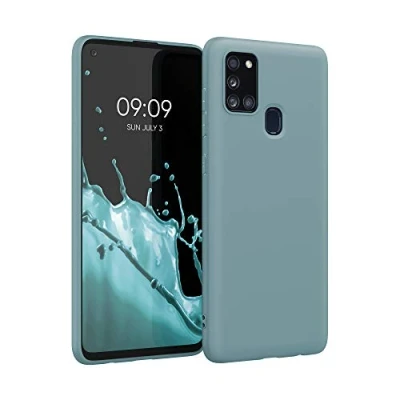 Abbildung von kwmobile Hülle kompatibel mit Samsung Galaxy A21s weiches TPU Silikon Case Cover geeignet für kabelloses Laden Arctic Night