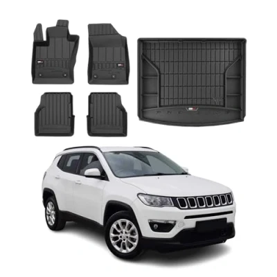 Abbildung von OMAC Fußmatten &amp; Kofferraumwanne Set kompatibel mit Jeep Compass 2016 2024 Gummi Schwarz 5X