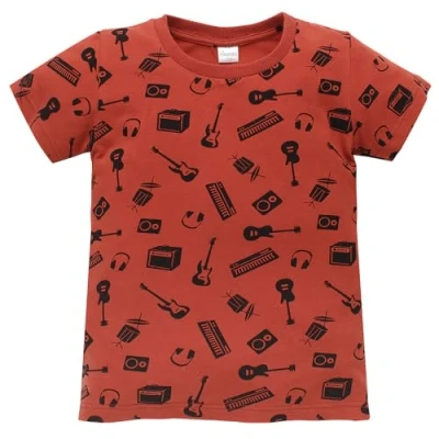 Abbildung von Pinokio T Shirt Lets Rock, Ziegelrot musikmuster, Jungen 74 122 (74)