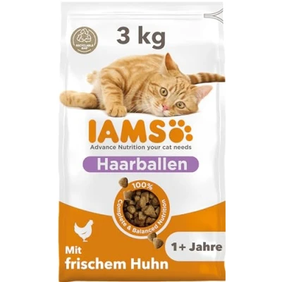 Abbildung von Huhn für ausgewachsene Katzen gegen Haarballen 3 kg iams Katzenfutter Eukanuba