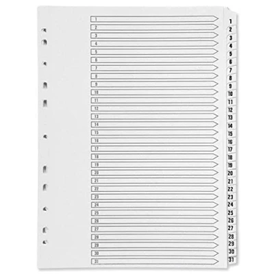 Abbildung von Q Connect KF01936 Register 1 31, mehrfach gelocht, verstärkt, A4, Weiß