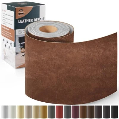 Abbildung von Leder Reparatur Set Neu Dunkelbraun, OAZ Kunstleder Selbstklebend 10 x 160 cm, Reparaturset Patch Selbstklebende Lederflicken für Autositze Möbel Sofa Taschen