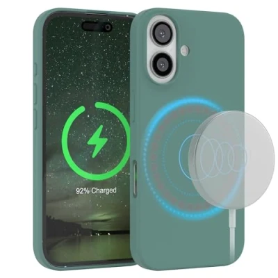 Abbildung von EAZY Case Silikonhülle für iPhone 16 Hülle mit Qi Charging Silikon Schwarz weich stoßfeste Handyhülle Schutzhülle Kameraschutz Premium Schutz Cover TPU Phone Bumper in Pinien Grün