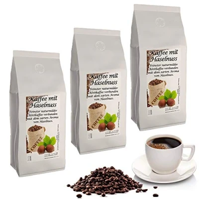 Abbildung von aromatisierter Kaffee Haselnuss, 3 x 1000 g ganze Bohne