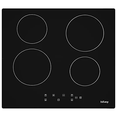 Abbildung von Glaskeramikkochfeld, IsEasy Glaskeramikkochfeld 4 platten, 60cm 6000W, Kochfeld mit Kochzonen, Elektro Autark Eingebaut Keramikkochfeld, 9 Heizstufen, Timer, Kindersicherung, Kein Stecker