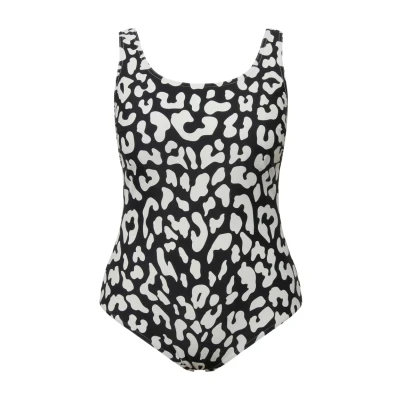 Abbildung von Ulla Popken SANS Bonnets Souples DÉCOLLETÉ ROND ET Motif LÉOPARD Badeanzug, Damen, Größe: 54/56, Noir