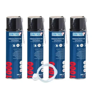 Abbildung von REJEL Dinitrol 1000 Klares Hohlraumwachs, 500 ml Aerosol + 600 mm Verlängerungsdüse, 4 Stück
