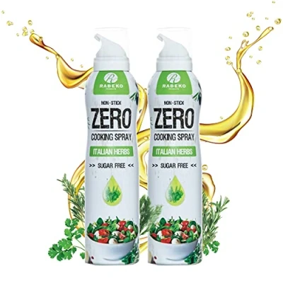 Abbildung von Rabeko Zero Kochspray kalorienarm ITALIENISCHE KRÄUTER 800 Portionen,2 kcal pro Sprühstoß Pfannenspray zum Braten, Grillen &amp; Backen ohne Zusätze, ZuckerGlutenfrei 2 x 200ml