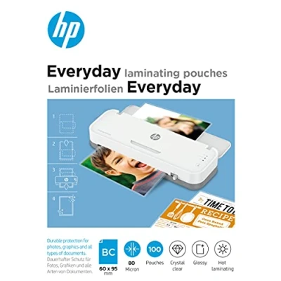 Abbildung von HP Everyday Laminierfolien, Visitenkarten, 80 Micron, glänzend, transparent, zum Heißlaminieren, 100 Stück, 9157