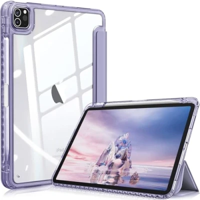 Abbildung von Fintie Hybrid Hülle für iPad Pro 11 2022/2021 (3./4. Generation) mit Stifthalter Stoßfeste Schutzhülle transparenter Hartschale auf der Rückseite 2020/2018, Pastellviolett