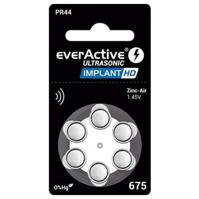 Abbildung von everActive 675, 6 Stück, Hörgerätebatterien, hohe Leistung, Zink Luft Batterien, 1 Blisterkarte, 4 jährige Haltbarkeit, blau, Implant HD PR44