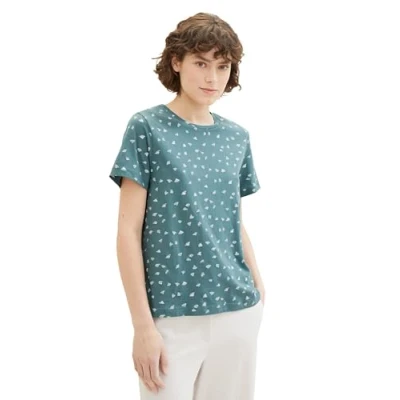 Abbildung von TOM TAILOR Damen Basic T Shirt mit print, green minimal XXS