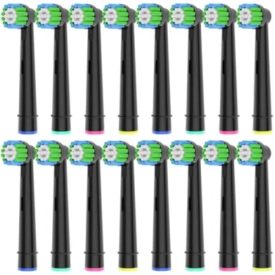 Abbildung von 16 Stück Aufsteckbürsten Kompatibel mit Oral B Aufsteckbürsten, Professionelle Ersatzköpfe passend für Elektrische Zahnbürsten, Schwarz.