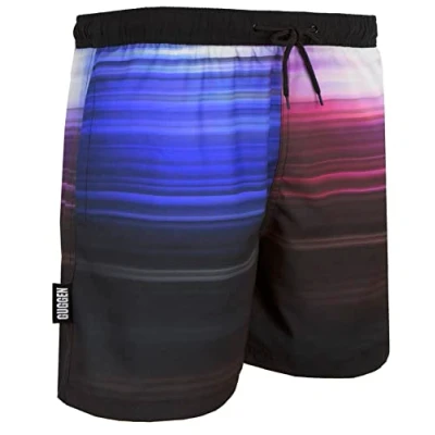 Abbildung von GUGGEN Mountain Badehose Badeshorts Herren mit Kordelzug Beachshorts Boxer Schwimmhose, Männer, blau, lila, schwarz, gestreift, Kordel, Gummibund