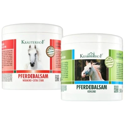 Abbildung von Kräuterhof Pferdebalsam Set Kühlend und Wärmend (2 x 500 ml) Mit Menthol Kampfer gegen Muskel Gelenkschmerzen, Durchblutungsfördernd Entspannend, Lindert Verspannungen, Vegan