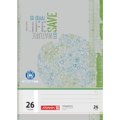 Abbildung von Brunnen Schulheft Recycling A4 (16 Blatt, kariert, Lineatur 26, mit Rand)