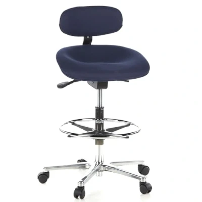 Abbildung von hjh OFFICE 608310 Arbeitsstuhl hoch Work MF Stoff Blau Stehhilfe Büro Drehhocker mit Lehne &amp; Rollen, höhenverstellbar