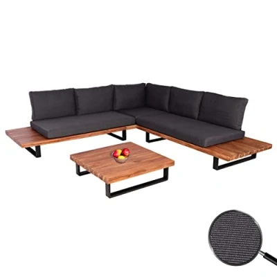 Abbildung von Garten Garnitur HWC H54, Sitzgruppe Lounge Set, Spun Poly Akazie Holz MVG Alu braun, Polster dunkelgrau