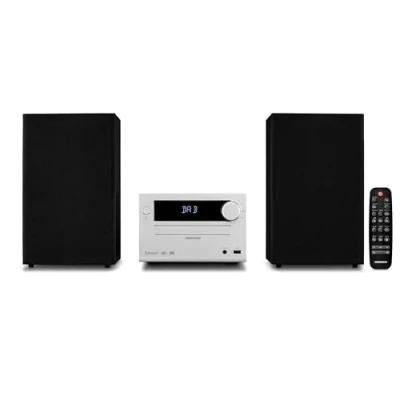 Abbildung von MEDION E64482 Micro Audio System Kompaktanlage (DAB+, CD Player, PLL UKW Radio, Bluetooth, MP3 AUX, Kopfhöreranschluss, USB, Sleeptimer, dimmbares Display) Silber