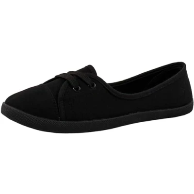 Abbildung von Elara Damen Ballerinas Schnürer Flach Chunkyrayan 3955A A Schwarz 42