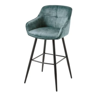 Abbildung von riess ambiente Barhocker EUPHORIA petrol / schwarz (Einzelartikel, 1 St), Esszimmer · Samt Edelstahl mit Lehne Tresenstuhl Barock Design