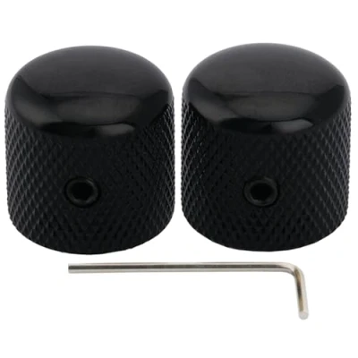 Abbildung von Musiclily Pro 6mm Stahl Gitarren Knöpfe Potiknopf Dome Knobs mit Schraubbar für Telecaster E Gitarre/Precision Bass, Schwarz (2er Set)