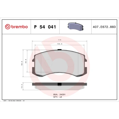 Abbildung von BREMBO P 54 041 Bremsbelagsatz exkl. Verschleißwarnkontakt ohne Zubehör MITSUBISHI: Lancer 7 Kombi, Limousine, 6 Limousine