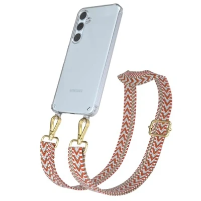 Abbildung von EAZY CASE Handykette mit verstellbarem Trageriemen kompatibel Samsung Galaxy S24 Plus Taschengurt transparenter Handyhülle für Hülle Schulterriemen in Blau Rot Gold