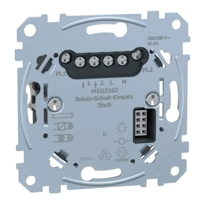 Abbildung von Schneider Electric Merten MEG5162 0000 Unterputz Relais Schalt Einsatz 2 fach ür ohmsche, induktive und kapazitive Lasten wie Glühlampen, Energiesparlampen