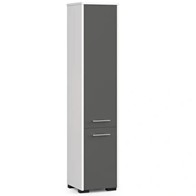 Abbildung von AKORD Badezimmer Hochschrank schränke kommode FIN 2D, 2 Türen (je Oben und unten) B30 x H140 T30 cm Gewicht 25 kg Weiß/Graphitgrau
