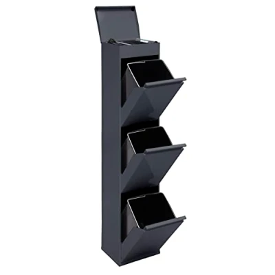 Abbildung von ARREGUI Top CR324 B Mülltrennsystem aus Stahl mit Aufbewahrungsbox Deckel 3 Fächer Mülleimer für die Küche 3x17L (51L) Fach Abfalleimer Herausnehmbare Inneneimer Griff anthrazit