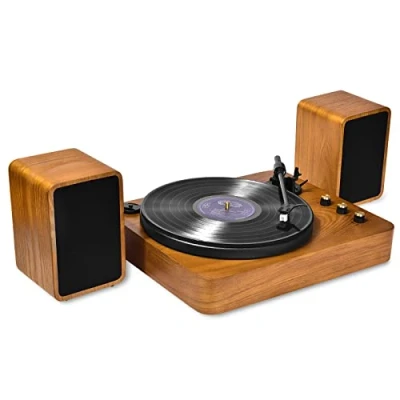 Abbildung von VIFLYKOO Plattenspieler mit HiFi Lautsprecher, Bluetooth Vinyl Schallplattenspieler, Unterstützt 33/45/78 U/min, Auto Stop, AT 3600L Tonabnehmer, AUX/RCA Ausgang